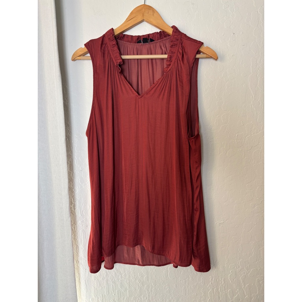 Simply Vera Vera Wang Rust Red Ruffle Neck Sleeveless Blouse XXL